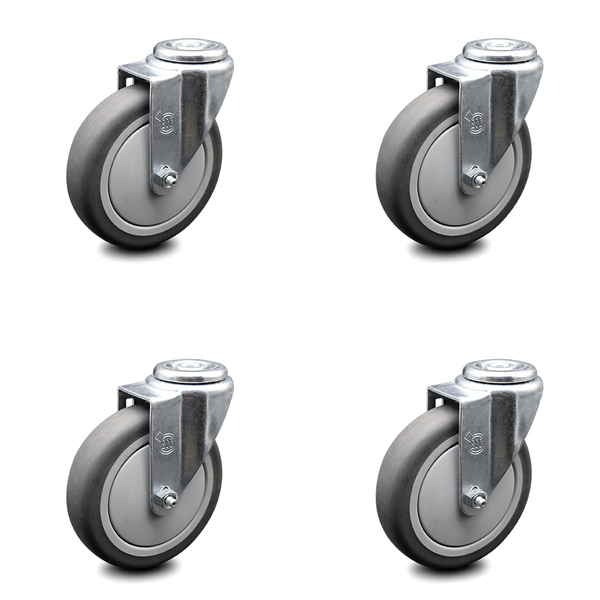 Service Caster 5 Inch Thermoplastic Rubber Wheel Swivel Bolt Hole Caster Set SCC-BH20S514-TPRB-4